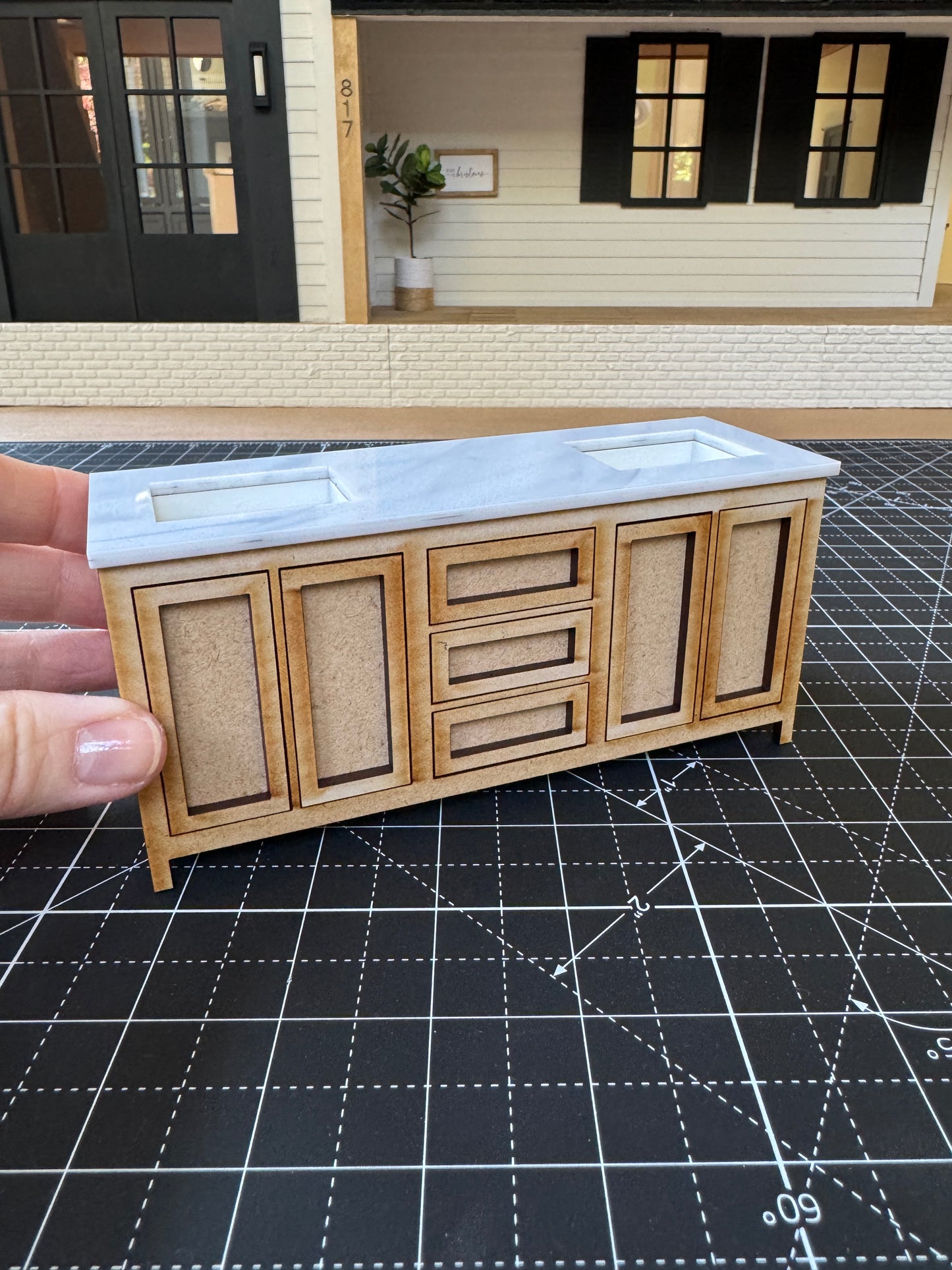 DIY Kit Bathroom Cabinet Miniature in 1:12 scale | Sink and Acrylic Counter