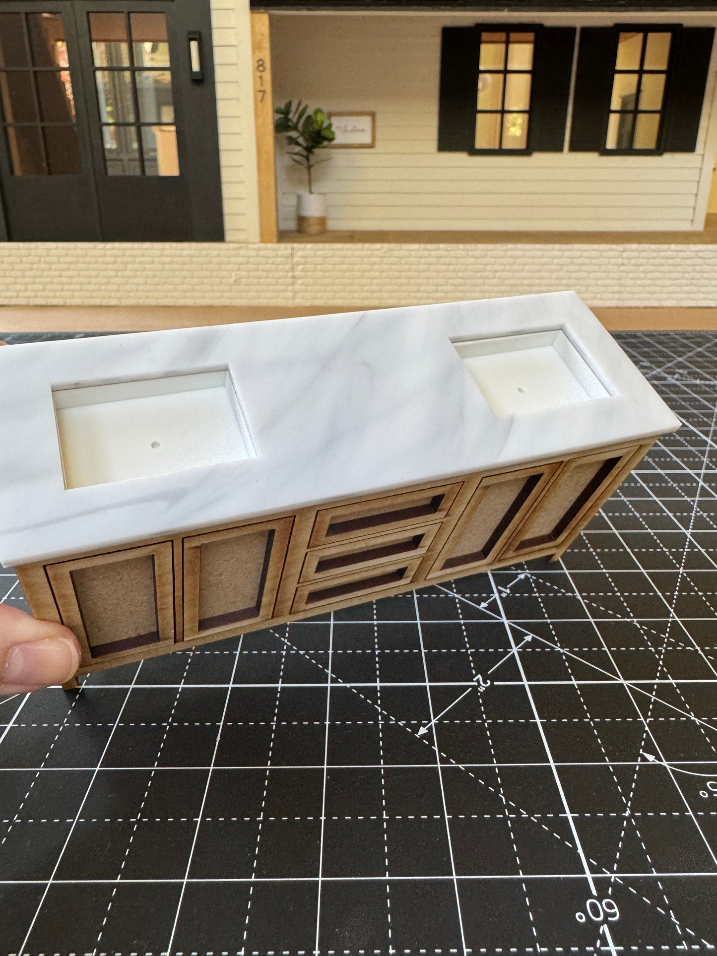 DIY Kit Bathroom Cabinet Miniature in 1:12 scale | Sink and Acrylic Counter