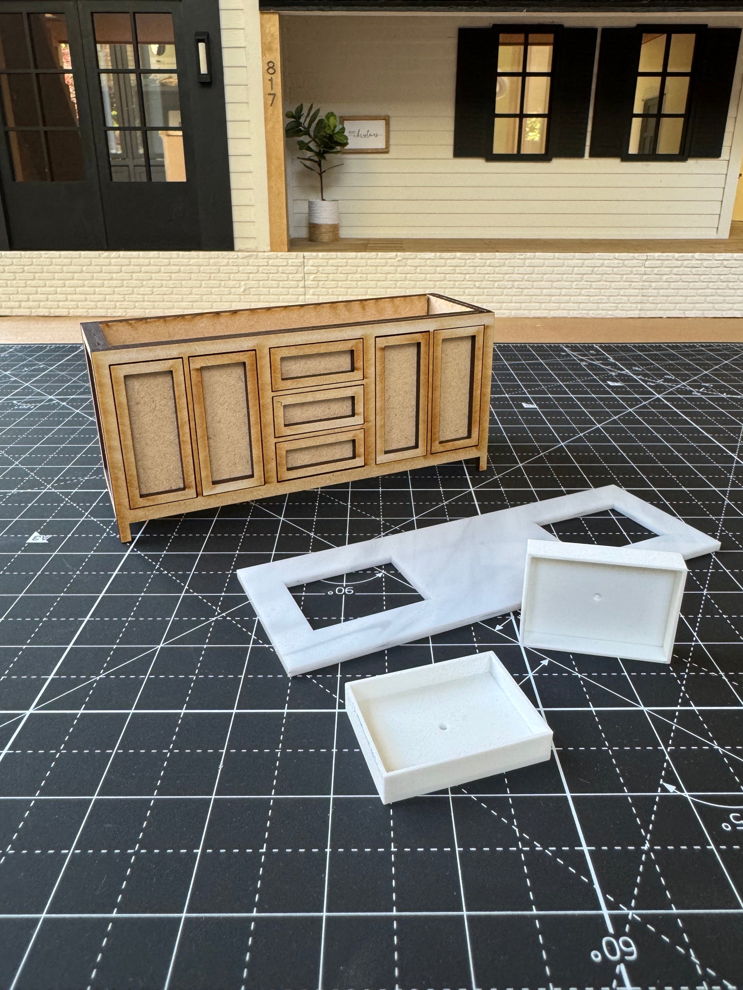 DIY Kit Bathroom Cabinet Miniature in 1:12 scale | Sink and Acrylic Counter