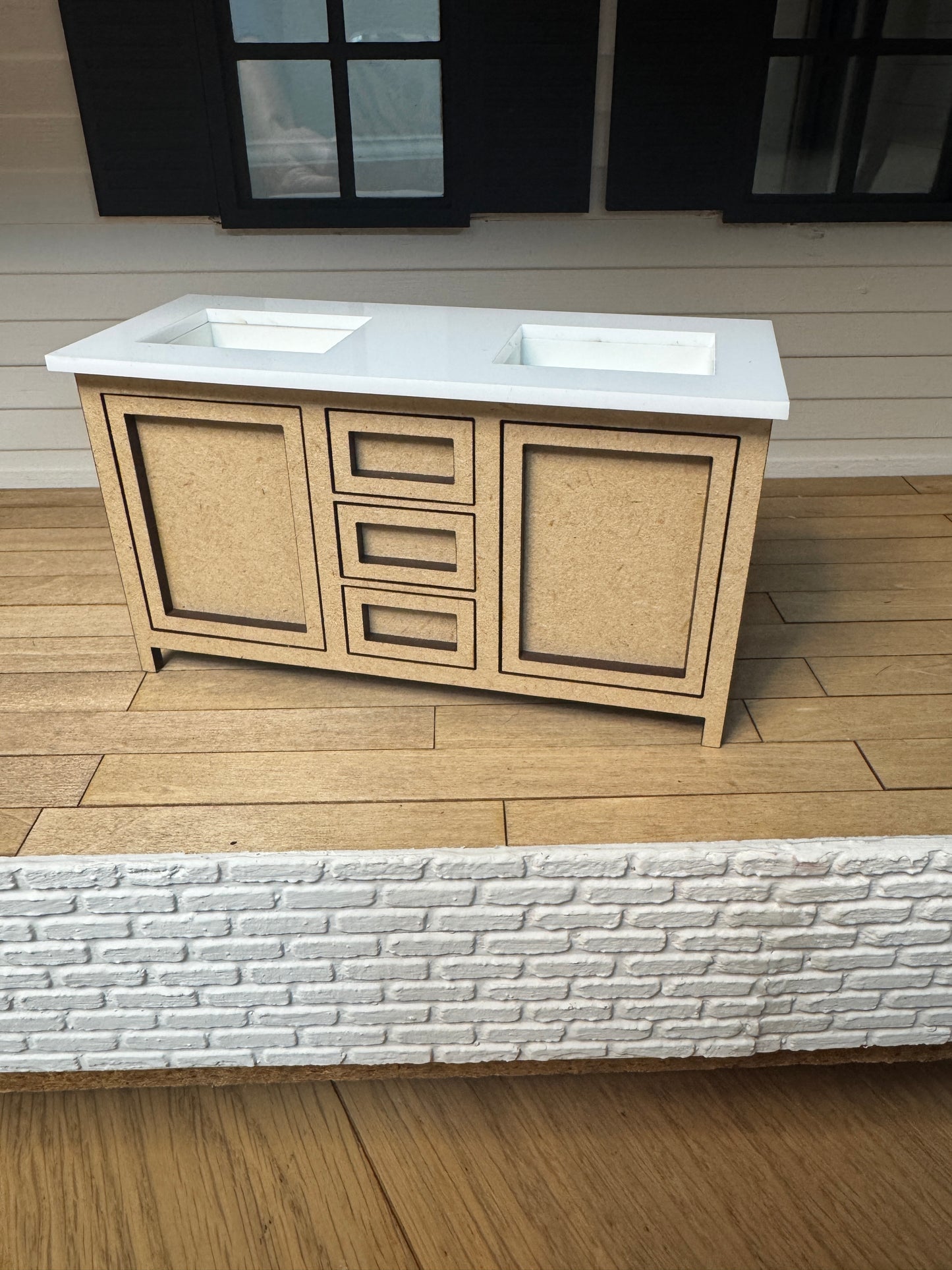 5" DIY Kit Bathroom Cabinet Miniature in 1:12 scale | Sink and Acrylic Counter (Copy)