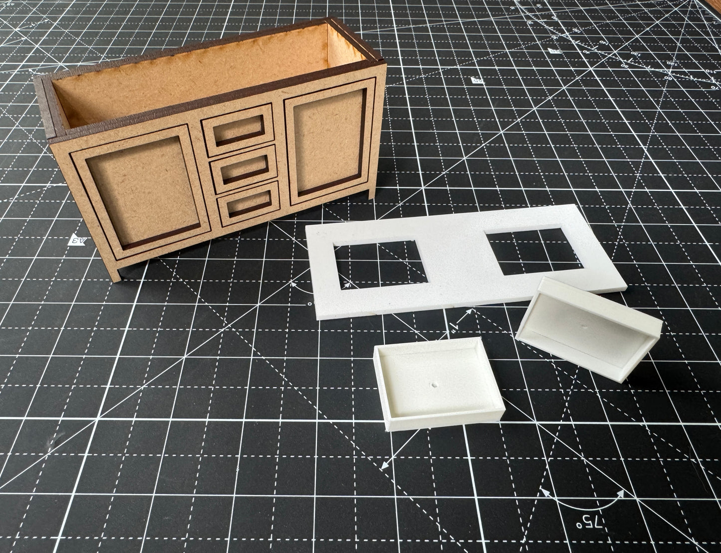 5" DIY Kit Bathroom Cabinet Miniature in 1:12 scale | Sink and Acrylic Counter (Copy)